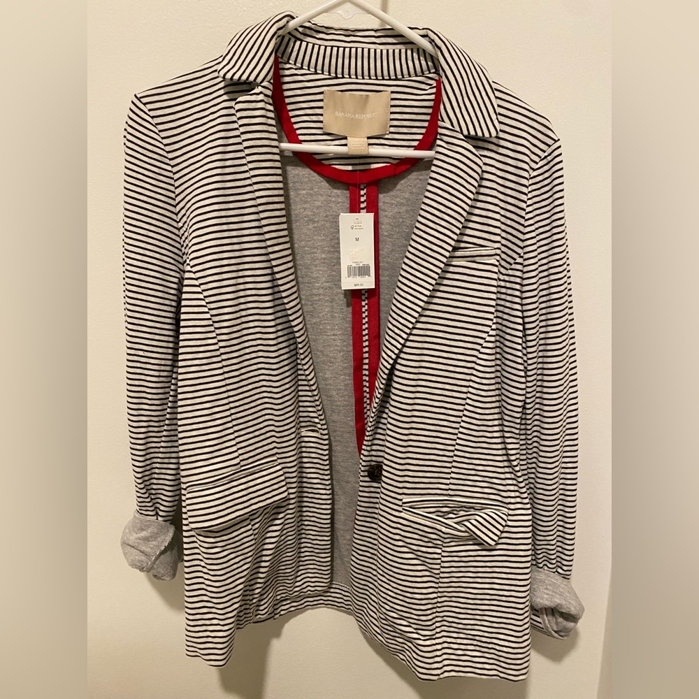 NWT Banana Republic Cotton Blazer. Black and white stripes. - M
